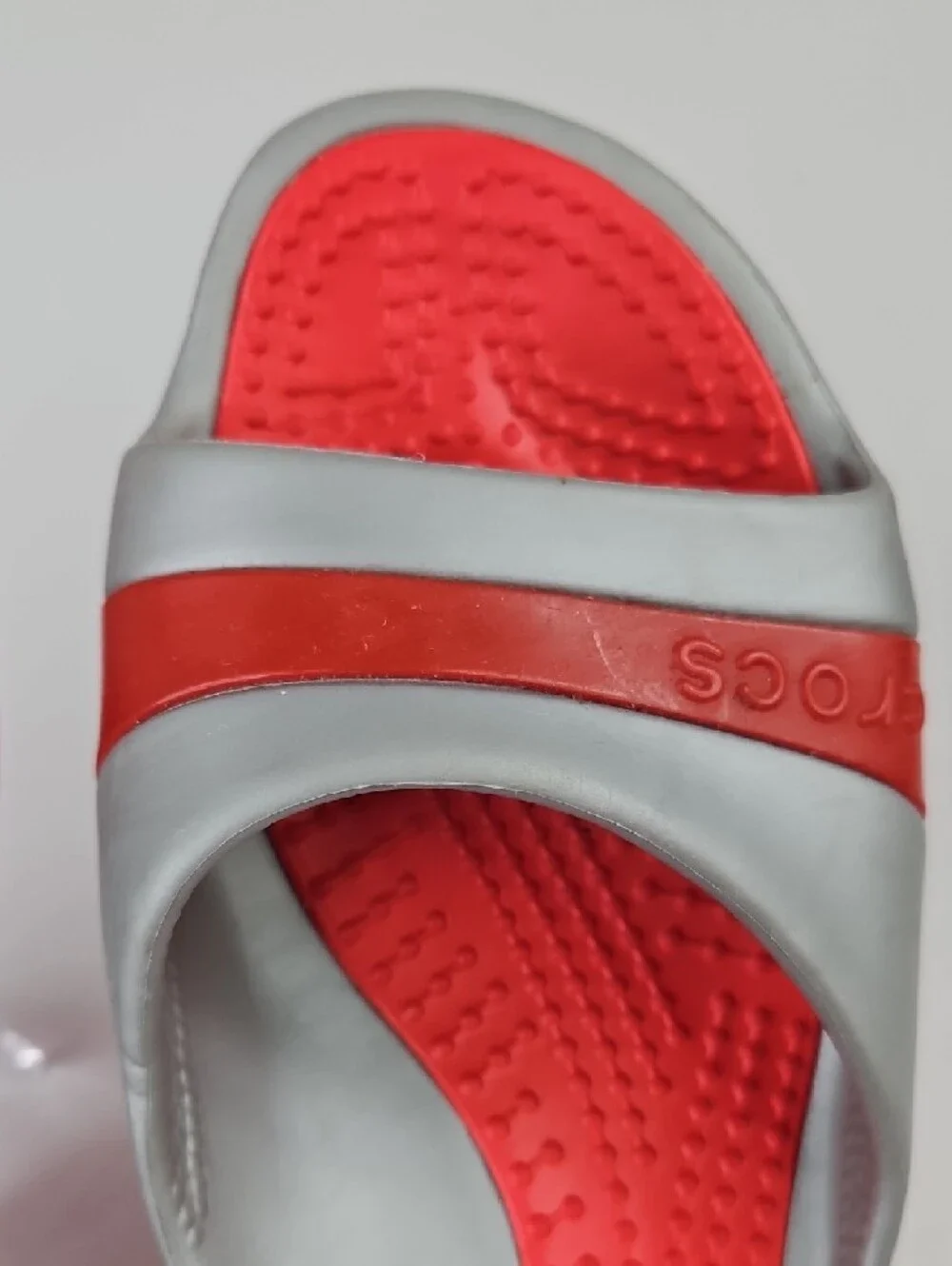 CROCS Women's Silver & Red Wedge Slide Sandals Size 12
